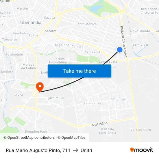 Rua Mario Augusto Pinto, 711 to Unitri map
