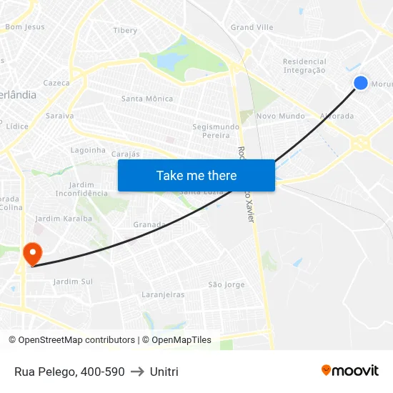 Rua Pelego, 400-590 to Unitri map