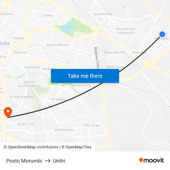 Posto Morumbi to Unitri map