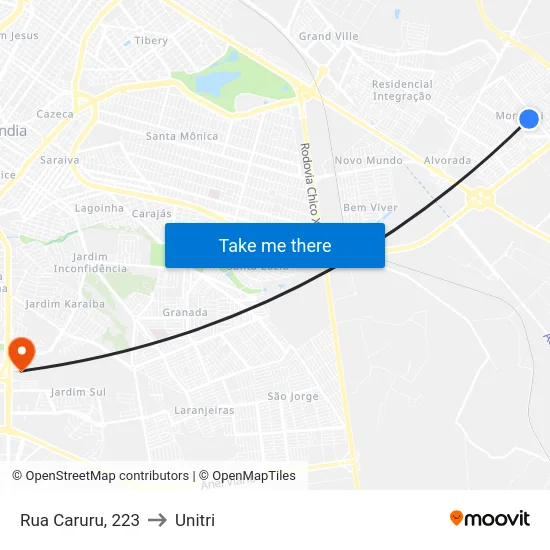 Rua Caruru, 223 to Unitri map