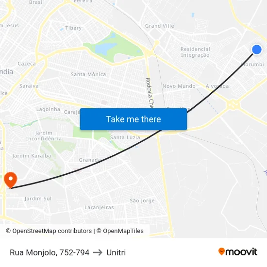 Rua Monjolo, 752-794 to Unitri map
