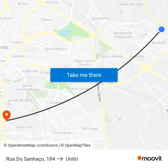Rua Do Sanhaço, 184 to Unitri map