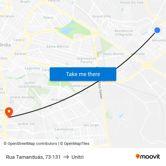 Rua Tamanduás, 73-131 to Unitri map