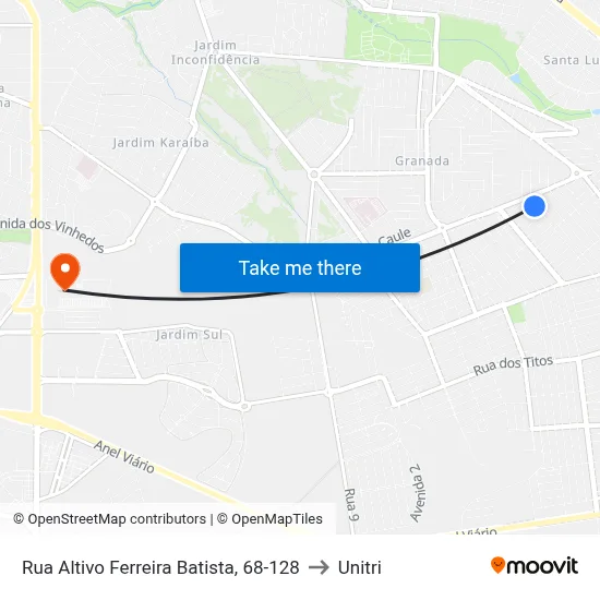 Rua Altivo Ferreira Batista, 68-128 to Unitri map