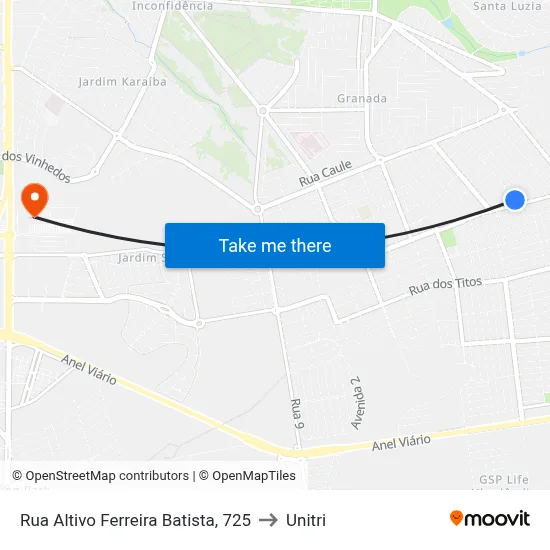 Rua Altivo Ferreira Batista, 725 to Unitri map