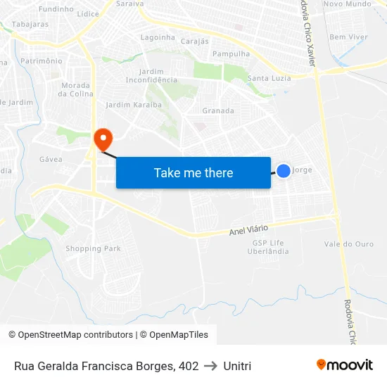 Rua Geralda Francisca Borges, 402 to Unitri map