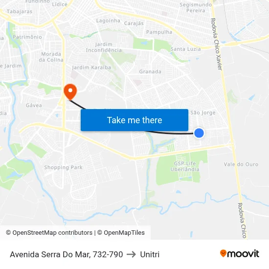 Avenida Serra Do Mar, 732-790 to Unitri map