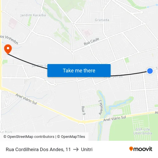 Rua Cordilheira Dos Andes, 11 to Unitri map