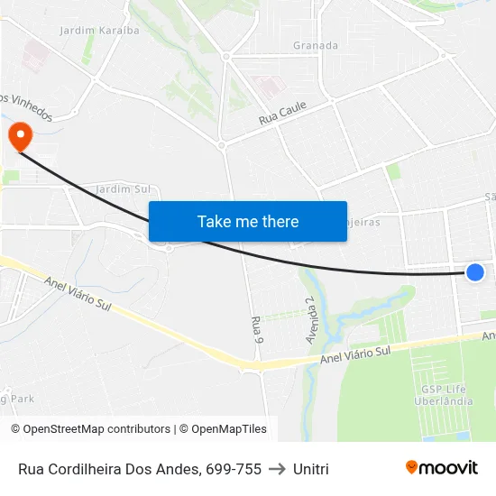 Rua Cordilheira Dos Andes, 699-755 to Unitri map