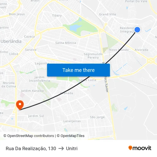Rua Da Realização, 130 to Unitri map