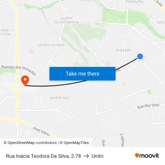 Rua Inácia Teodora Da Silva, 2-78 to Unitri map