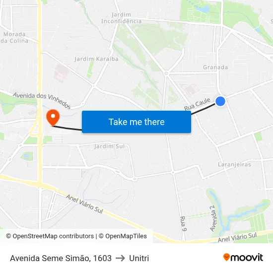 Avenida Seme Simão, 1603 to Unitri map