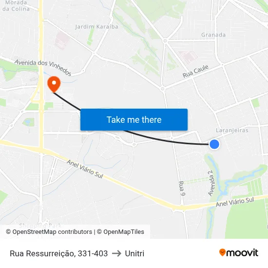 Rua Ressurreição, 331-403 to Unitri map