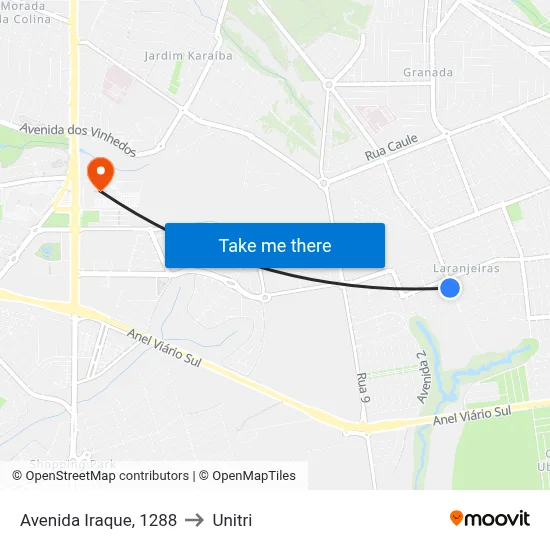 Avenida Iraque, 1288 to Unitri map