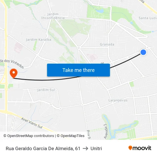 Rua Geraldo Garcia De Almeida, 61 to Unitri map
