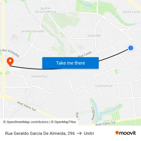 Rua Geraldo Garcia De Almeida, 296 to Unitri map