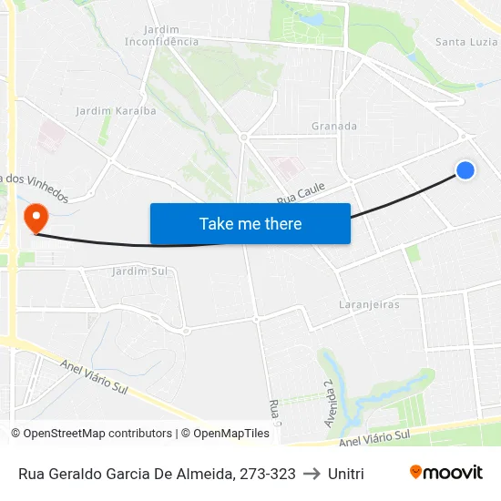 Rua Geraldo Garcia De Almeida, 273-323 to Unitri map