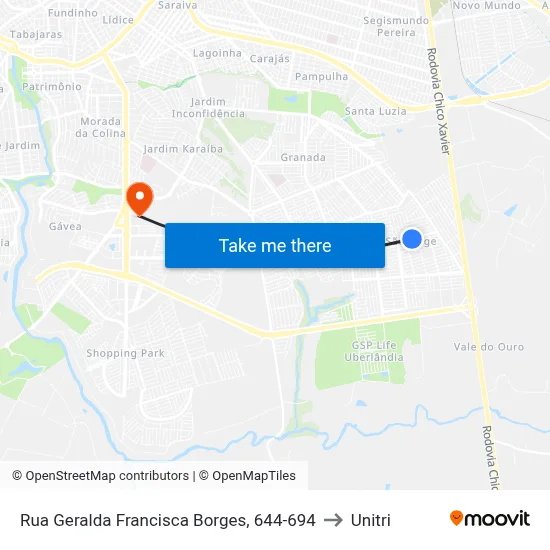 Rua Geralda Francisca Borges, 644-694 to Unitri map