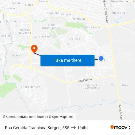Rua Geralda Francisca Borges, 685 to Unitri map