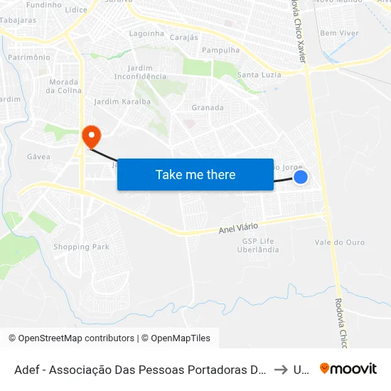Adef - Associação Das Pessoas Portadoras De Deficiência Física to Unitri map