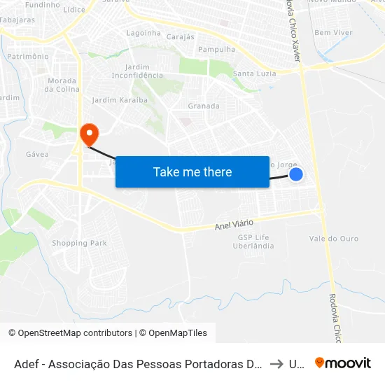 Adef - Associação Das Pessoas Portadoras De Deficiência Física to Unitri map