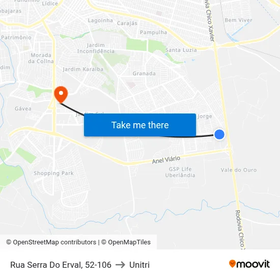 Rua Serra Do Erval, 52-106 to Unitri map