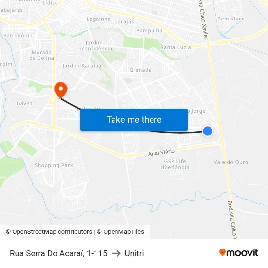 Rua Serra Do Acaraí, 1-115 to Unitri map