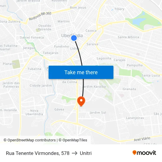 Rua Tenente Virmondes, 578 to Unitri map
