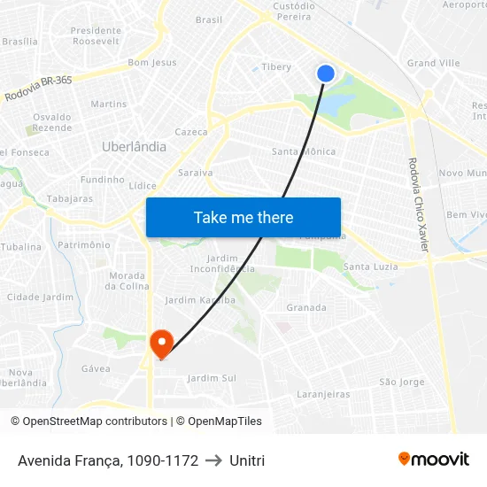 Avenida França, 1090-1172 to Unitri map