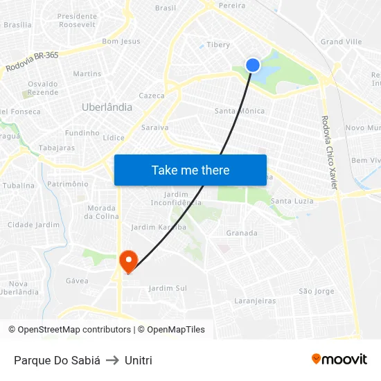 Parque Do Sabiá to Unitri map
