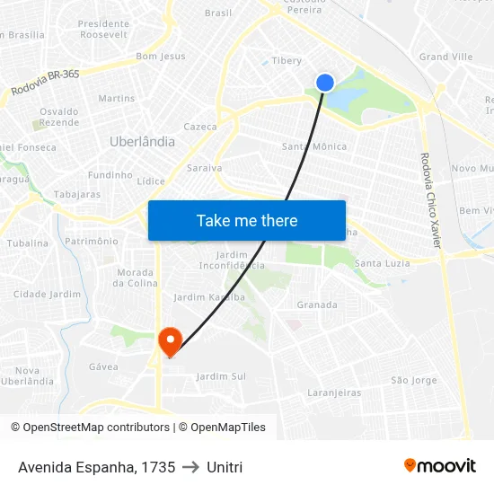 Avenida Espanha, 1735 to Unitri map