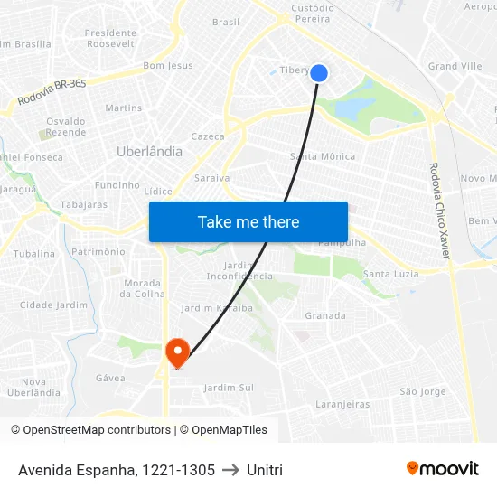 Avenida Espanha, 1221-1305 to Unitri map