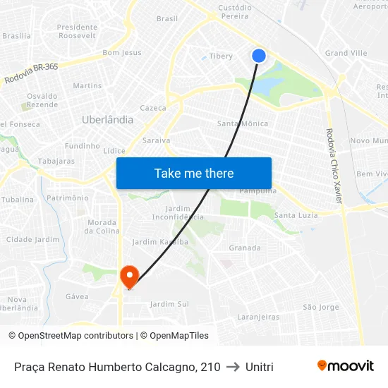 Praça Renato Humberto Calcagno, 210 to Unitri map