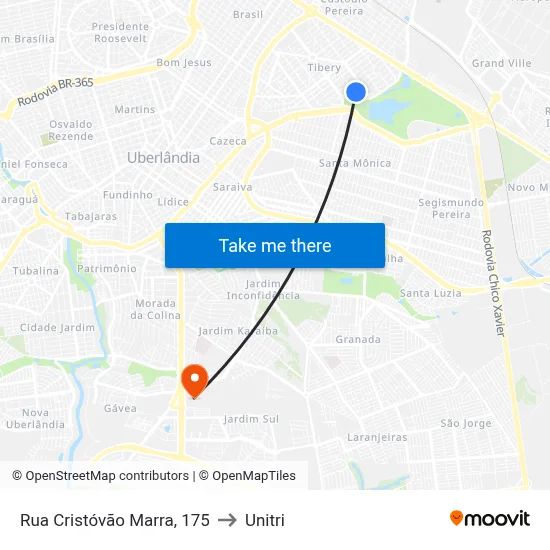 Rua Cristóvão Marra, 175 to Unitri map