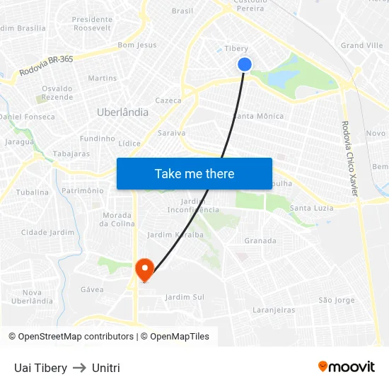 Uai Tibery to Unitri map