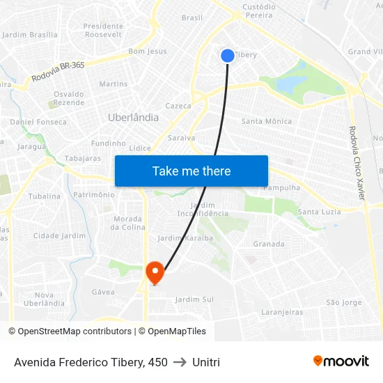 Avenida Frederico Tibery, 450 to Unitri map
