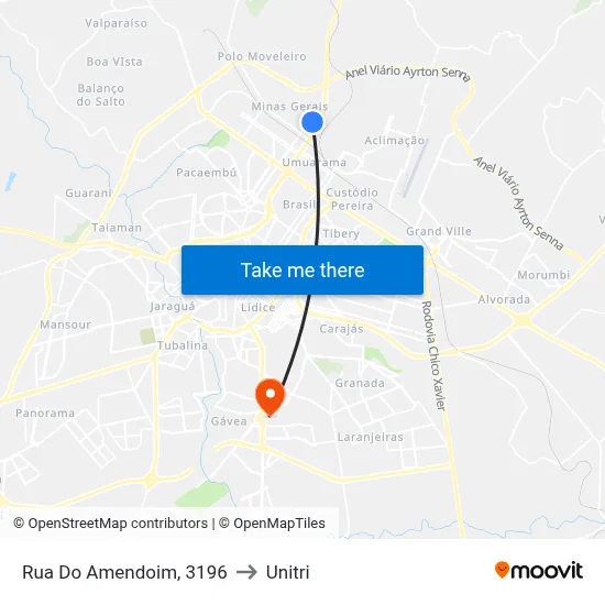 Rua Do Amendoim, 3196 to Unitri map