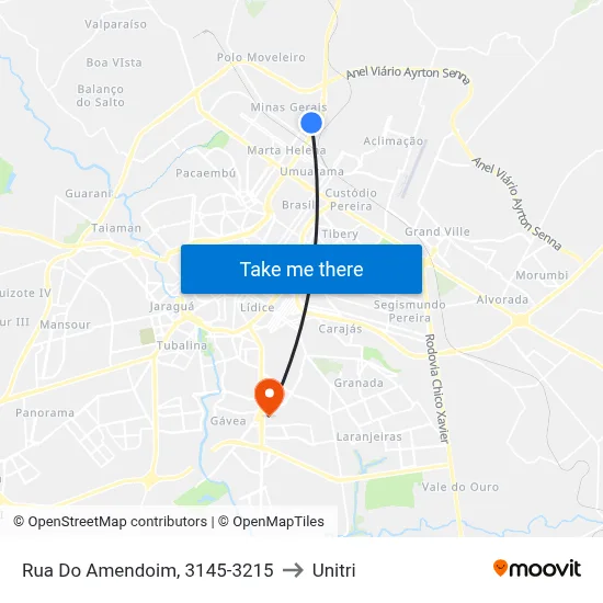 Rua Do Amendoim, 3145-3215 to Unitri map