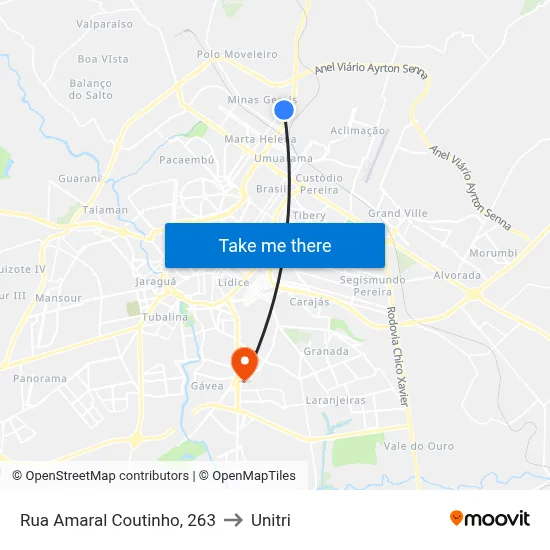 Rua Amaral Coutinho, 263 to Unitri map