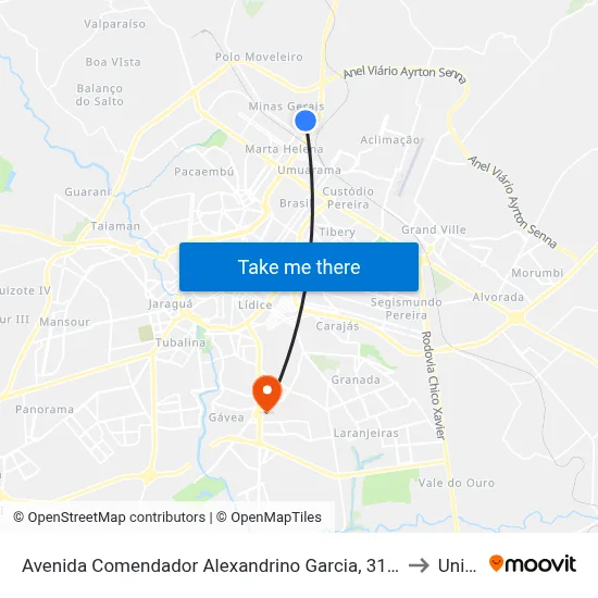 Avenida Comendador Alexandrino Garcia, 3119 to Unitri map