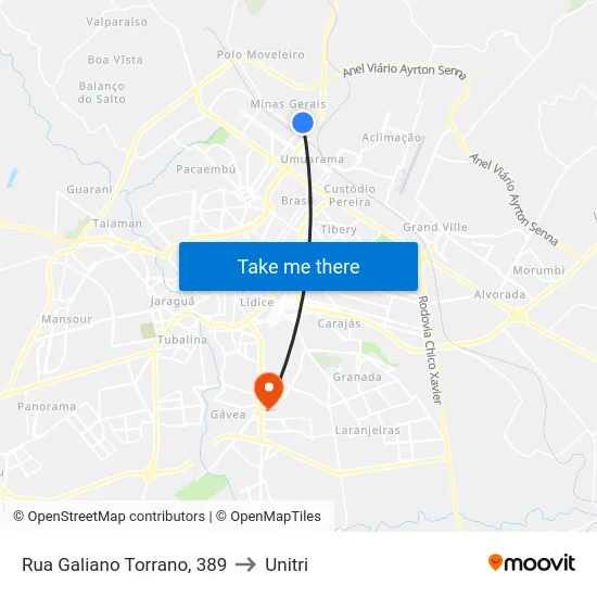Rua Galiano Torrano, 389 to Unitri map