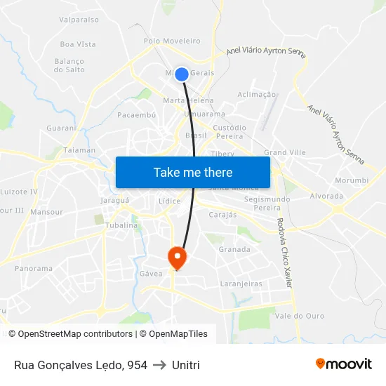 Rua Gonçalves Lẹdo, 954 to Unitri map