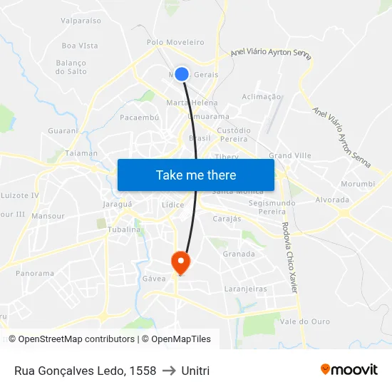 Rua Gonçalves Ledo, 1558 to Unitri map
