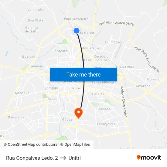 Rua Gonçalves Ledo, 2 to Unitri map
