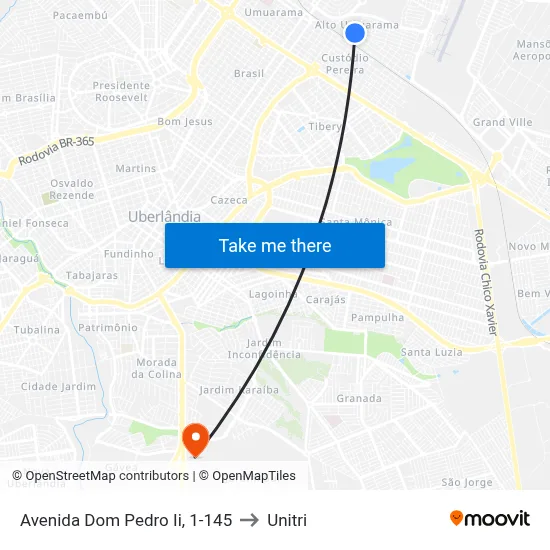 Avenida Dom Pedro Ii, 1-145 to Unitri map