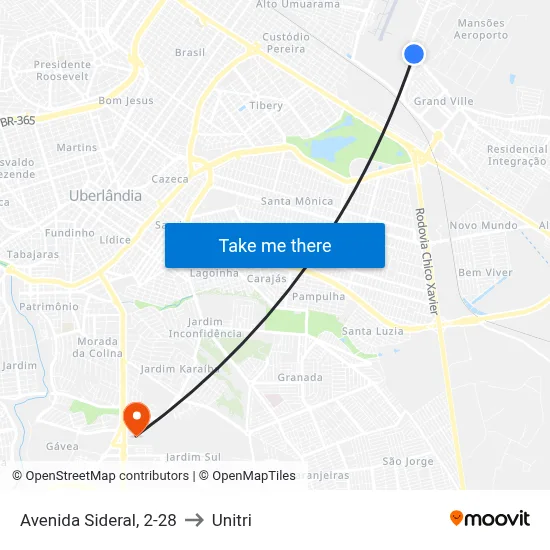 Avenida Sideral, 2-28 to Unitri map