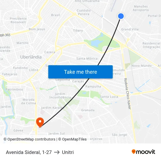Avenida Sideral, 1-27 to Unitri map
