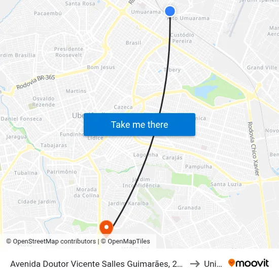 Avenida Doutor Vicente Salles Guimarães, 225 to Unitri map