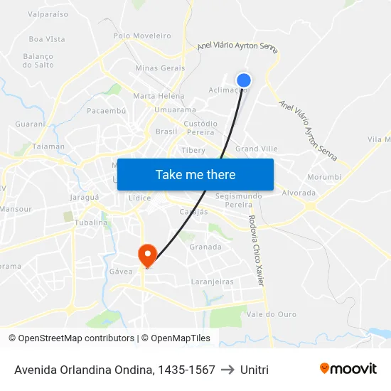 Avenida Orlandina Ondina, 1435-1567 to Unitri map