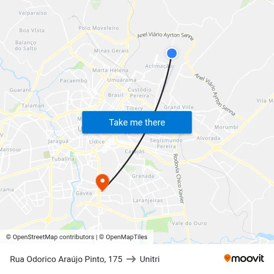 Rua Odorico Araújo Pinto, 175 to Unitri map